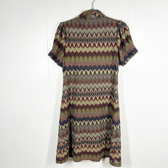 Jessica Howard Brown and Green Chevron Pattern Short Sleeve Dress 12 - Picture 2 of 7